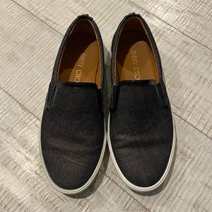 SOLD // JIMMY CHOO Slip On Sneakers Woven Charcoal